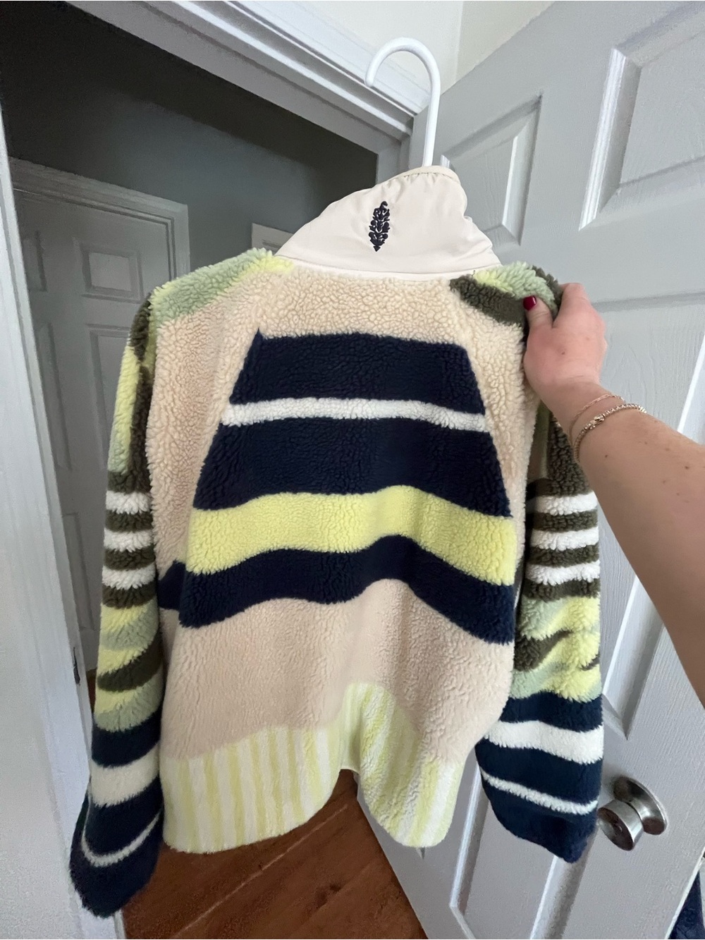 FP Striped Sherpa Fleece Jacket in Cream, Navy & Lime - Picture 3 of 3